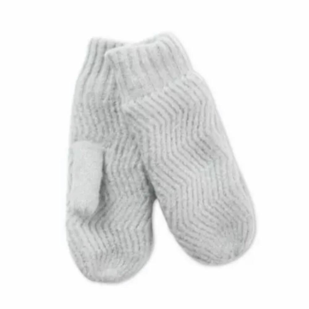 INC Chevron Light Grey Cozy Knit‎ Fleece Lined Chenille Mittens One Size
